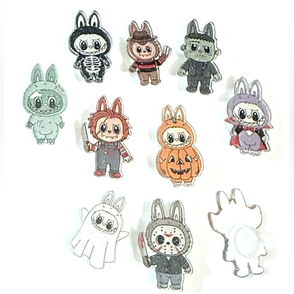 12 Glittery Hard Plastic Labubu Croc Charms Shoe Charm Disney Croc Charms - Picture 11 of 12